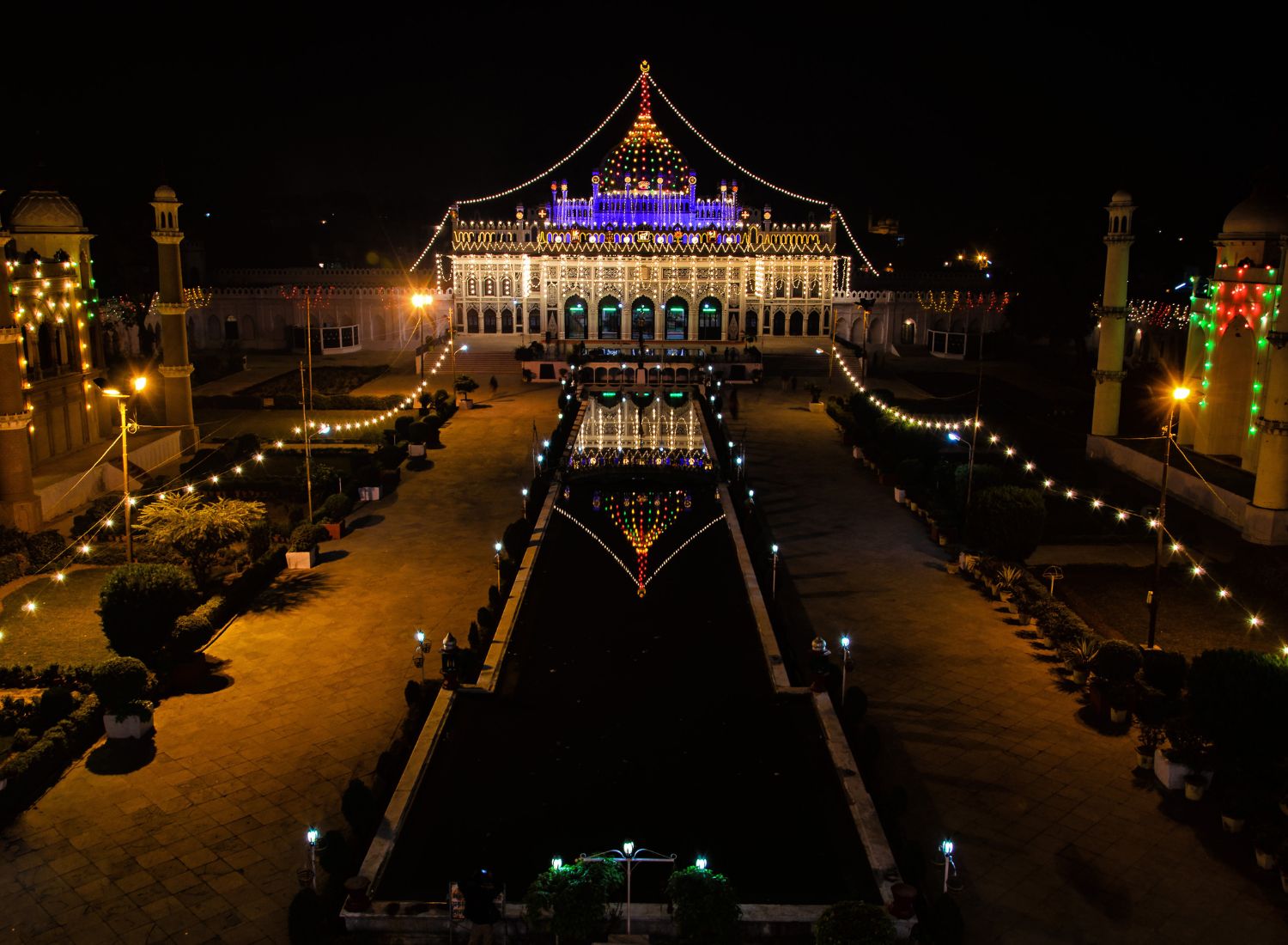 Illuminated Shrine at Night